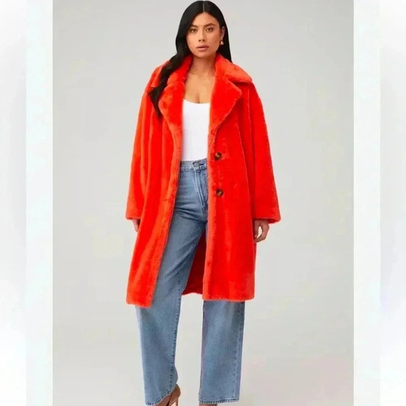 NWT Steve Madden Orange Fuzzy Coat M - Picture 1 of 5